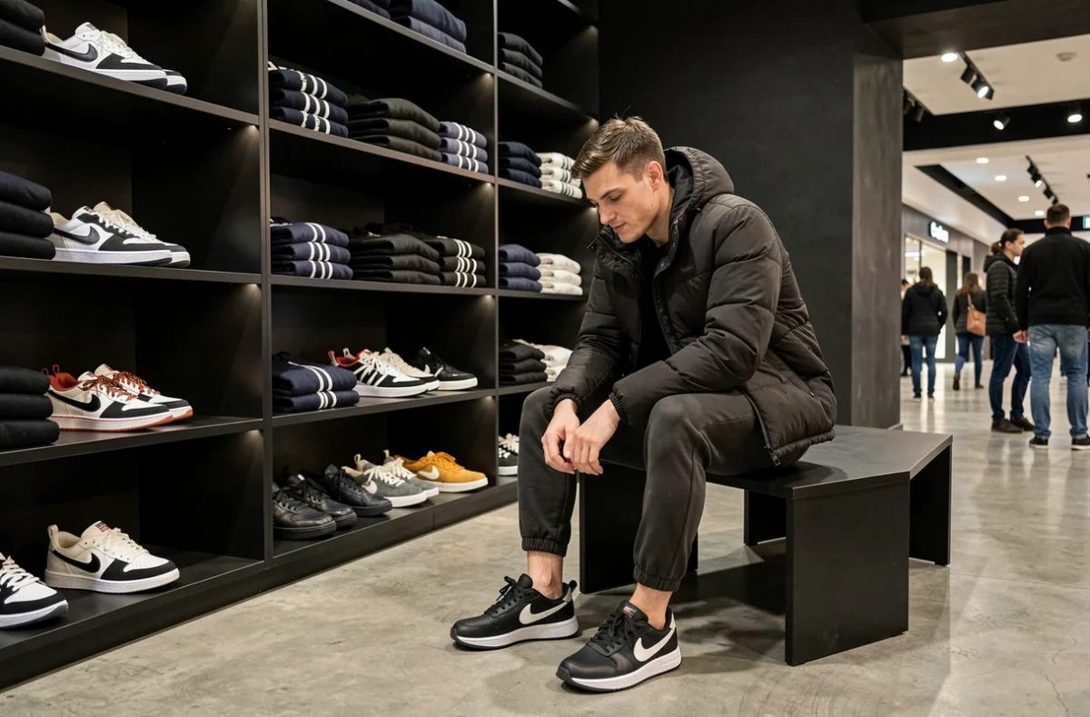 Intérieur du Blackstore à Espace Anjou Angers avec sneakers et vêtements streetwear sur étagères noires