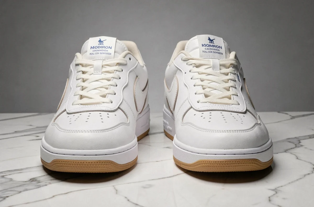 Comparaison entre une vraie basket de luxe et une contrefaçon côte à côte, détails de couture et logo révélateurs