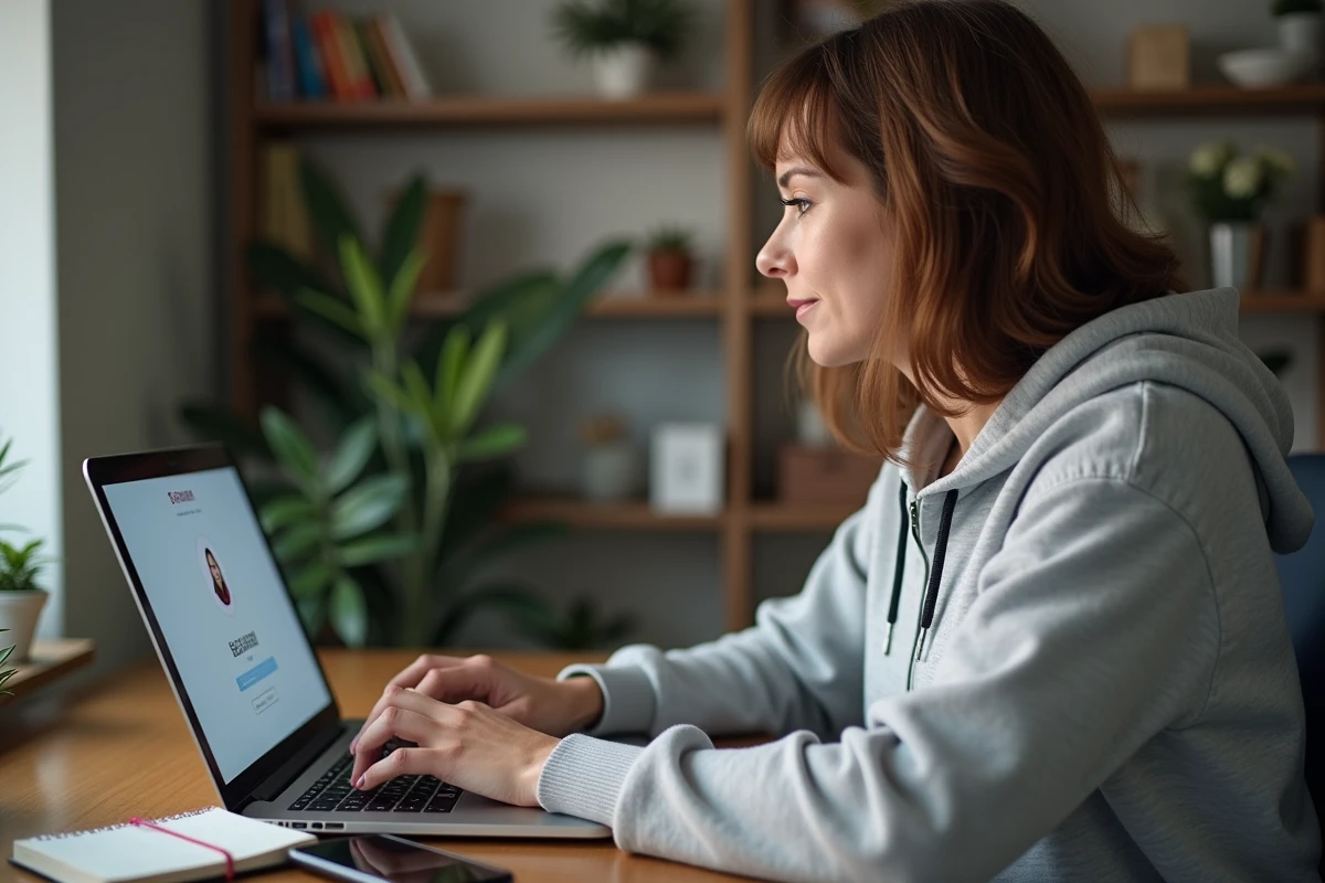 Femme contactant le service client Only-trend.fr depuis son bureau à domicile