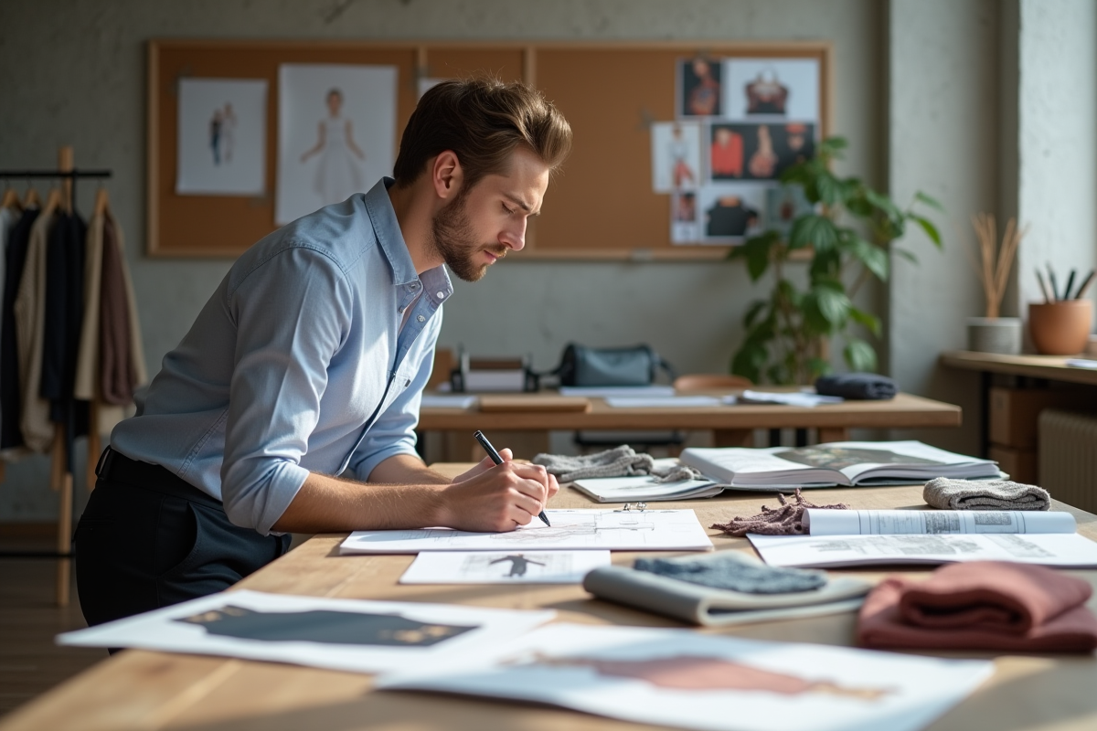 Jeune designer en train de dessiner dans son studio créatif