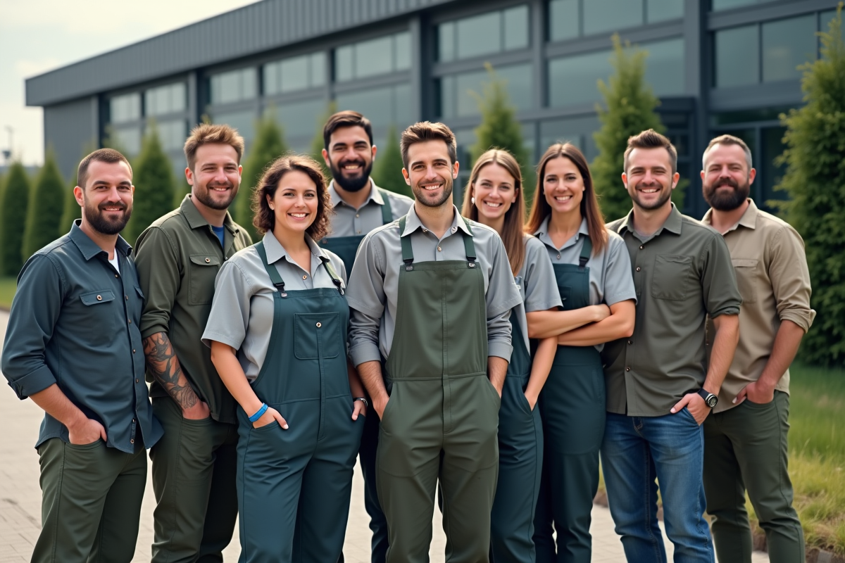 Groupe divers de travailleurs dans une usine écologique