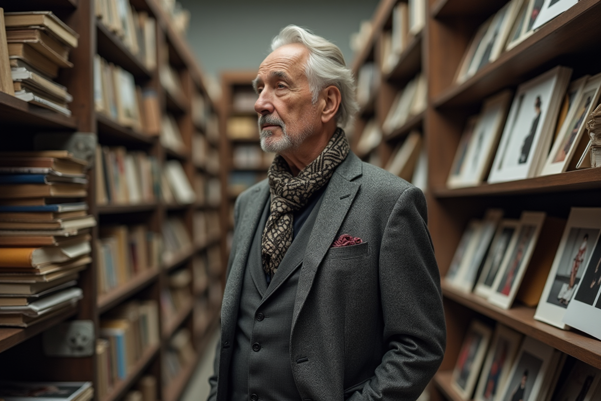 Homme en costume gris dans une archive de mode