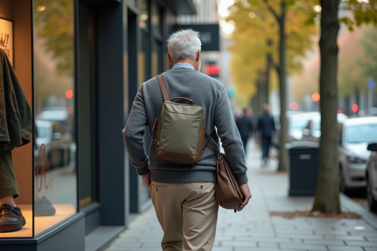 Homme marchant avec sac en ville