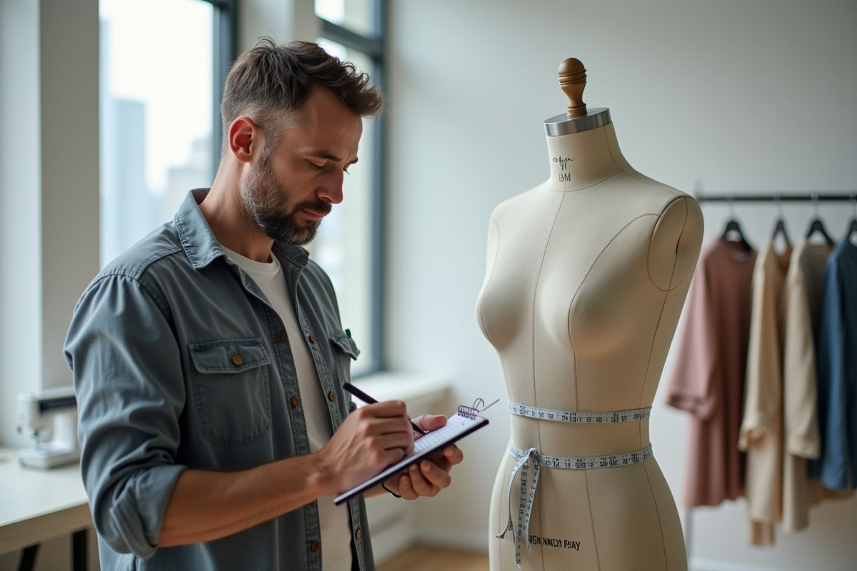 Homme prenant des mesures dans un atelier de couture moderne