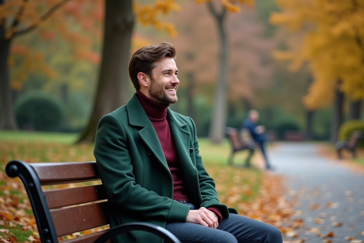 Homme pensif assis sur un banc dans un parc d