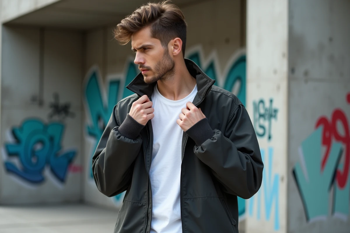 Homme en streetwear décontracté en ville
