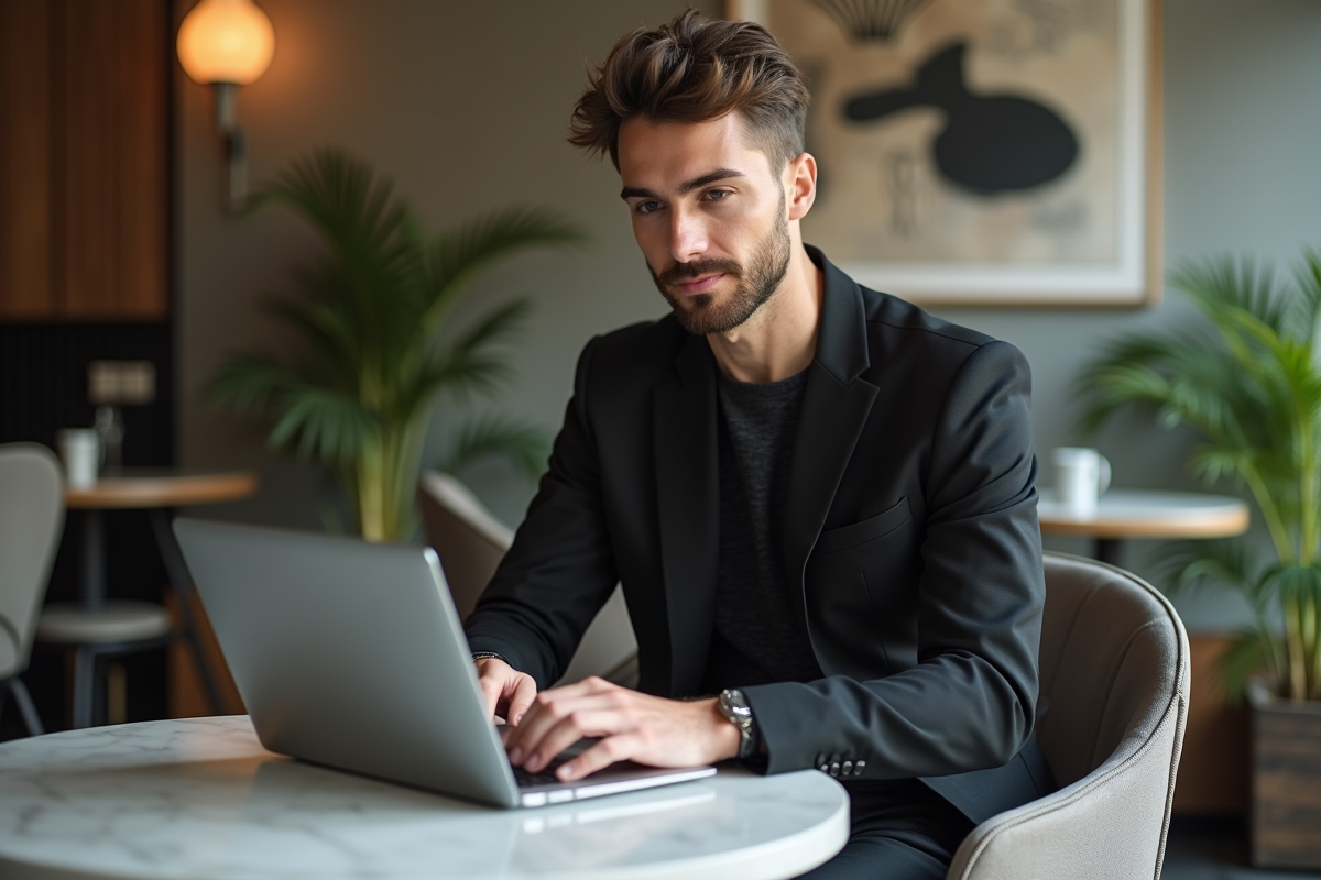 Influenceur homme en intérieur tendance au café