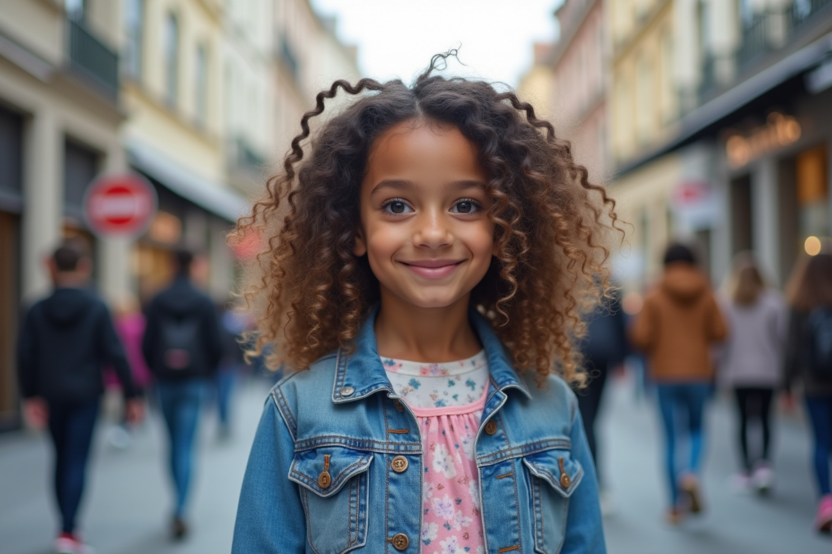 Jeune fille avec mascara bleu dans une scène urbaine dynamique