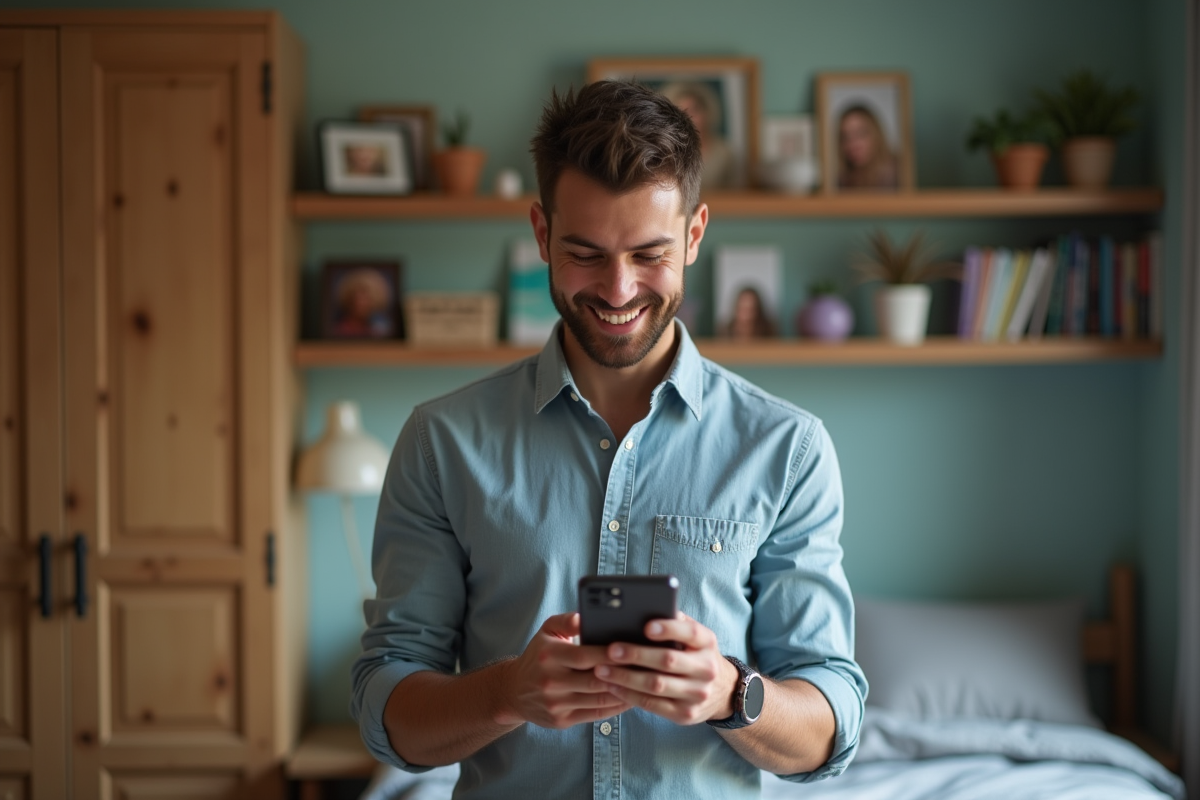 Jeune homme utilisant une application pour changer de coiffure