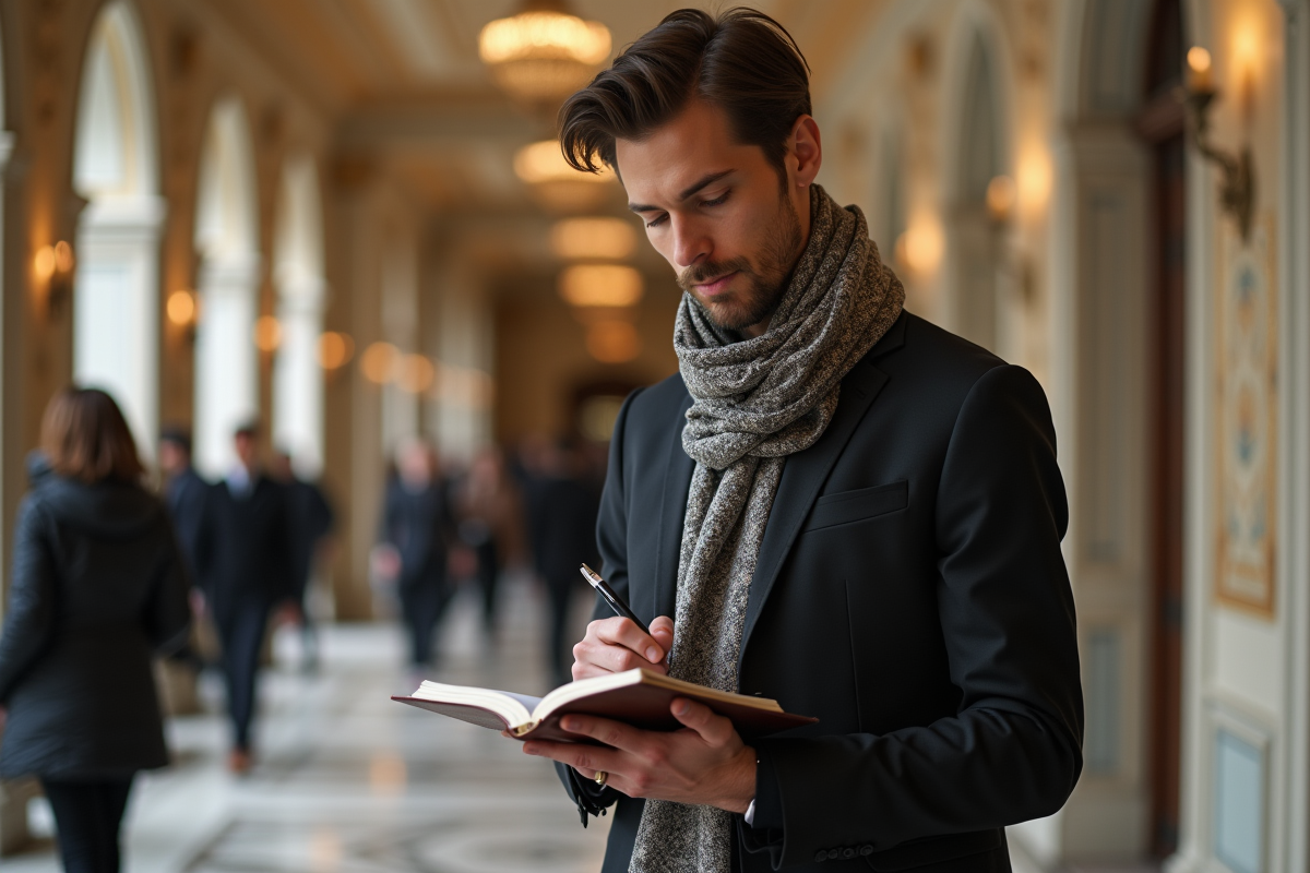 Jeune rédacteur de mode prenant des notes en intérieur