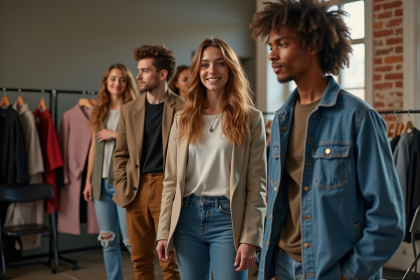 Groupe de jeunes modèles backstage lors d'un défilé de mode